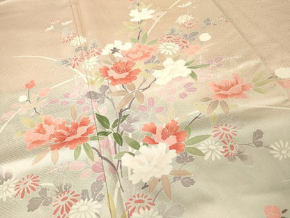 平和屋着物●訪問着　友禅　枝花文　暈し染め　正絹　逸品　AABJ6541ck