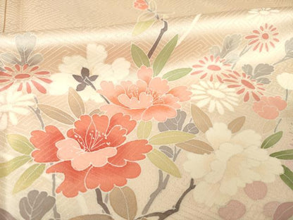 平和屋着物●訪問着　友禅　枝花文　暈し染め　正絹　逸品　AABJ6541ck