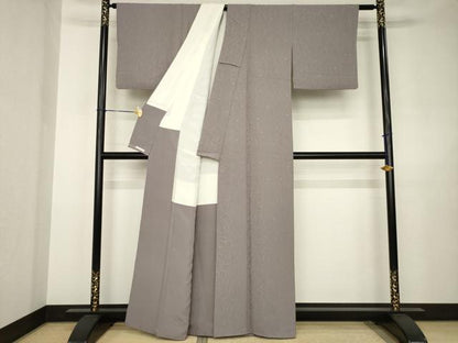 平和屋着物●上質な色無地　薔薇地紋　胡桃染色　正絹　逸品　AABJ6542ck