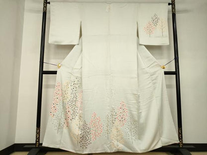平和屋着物●訪問着　絞り　刺繍　樹林文　金彩　正絹　逸品　AABJ6546ck