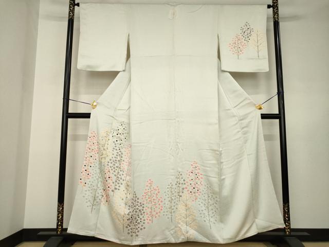 平和屋着物●訪問着　絞り　刺繍　樹林文　金彩　正絹　逸品　AABJ6546ck