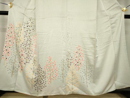 平和屋着物●訪問着　絞り　刺繍　樹林文　金彩　正絹　逸品　AABJ6546ck