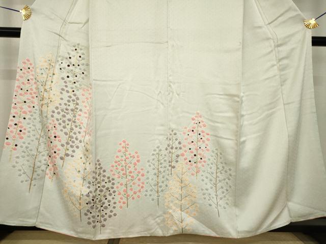 平和屋着物●訪問着　絞り　刺繍　樹林文　金彩　正絹　逸品　AABJ6546ck