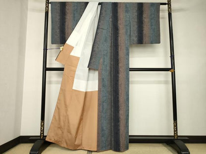平和屋着物●上質な紬　草花間道　正絹　逸品　AABJ6550ck