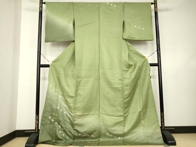平和屋着物●訪問着　刺繍　桜　松葉　金通し地　仮絵羽　正絹　逸品　未使用　AABJ6553ck