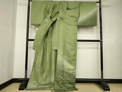 平和屋着物●訪問着　刺繍　桜　松葉　金通し地　仮絵羽　正絹　逸品　未使用　AABJ6553ck