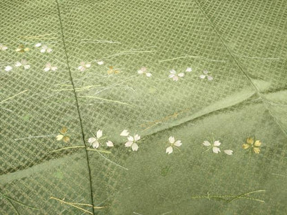 平和屋着物●訪問着　刺繍　桜　松葉　金通し地　仮絵羽　正絹　逸品　未使用　AABJ6553ck