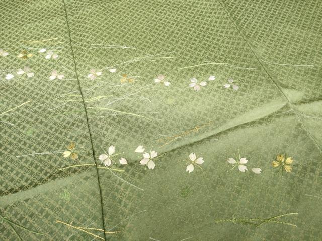 平和屋着物●訪問着　刺繍　桜　松葉　金通し地　仮絵羽　正絹　逸品　未使用　AABJ6553ck