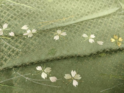 平和屋着物●訪問着　刺繍　桜　松葉　金通し地　仮絵羽　正絹　逸品　未使用　AABJ6553ck