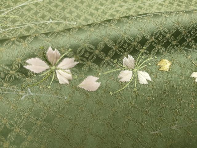 平和屋着物●訪問着　刺繍　桜　松葉　金通し地　仮絵羽　正絹　逸品　未使用　AABJ6553ck