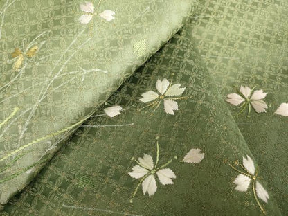 平和屋着物●訪問着　刺繍　桜　松葉　金通し地　仮絵羽　正絹　逸品　未使用　AABJ6553ck