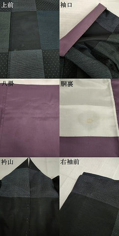 平和屋着物●上質な紬　市松文　黒地　正絹　逸品　AABJ6554ck