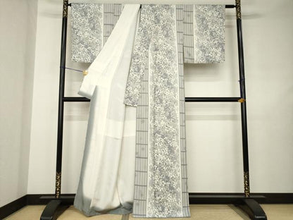 平和屋着物●上質な小紋　枝葉文　正絹　逸品　AABJ6555ck