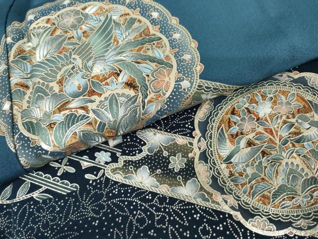 平和屋着物●訪問着　鳳凰更紗花絵皿文　暈し染め　金銀彩　正絹　逸品　AABJ6564cs