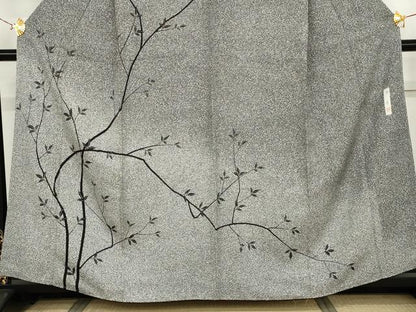 平和屋着物●訪問着　作家物　俊　枝葉文　たたき染め　黒地　正絹　逸品　AABJ6566cs