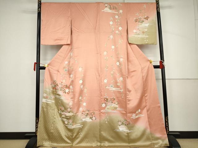 平和屋着物●訪問着　地紙花蝶文　暈し染め　金彩　正絹　逸品　AABJ6569cs