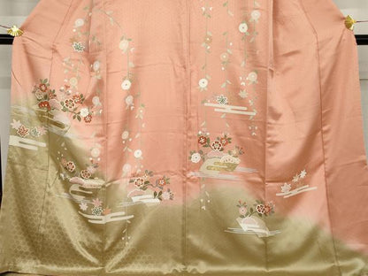 平和屋着物●訪問着　地紙花蝶文　暈し染め　金彩　正絹　逸品　AABJ6569cs