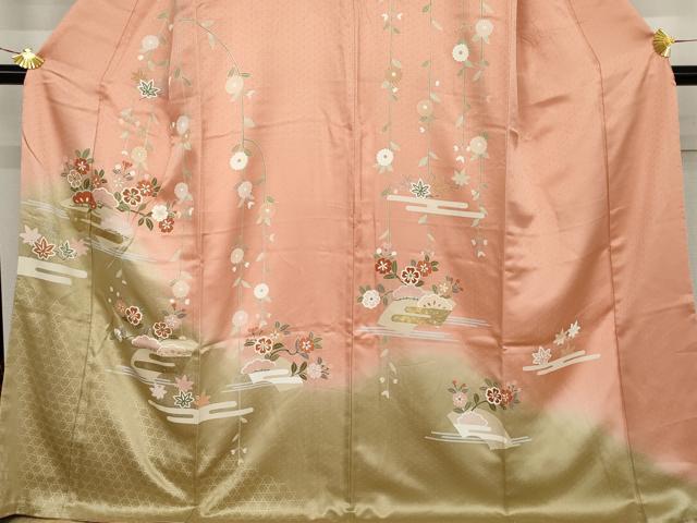 平和屋着物●訪問着　地紙花蝶文　暈し染め　金彩　正絹　逸品　AABJ6569cs