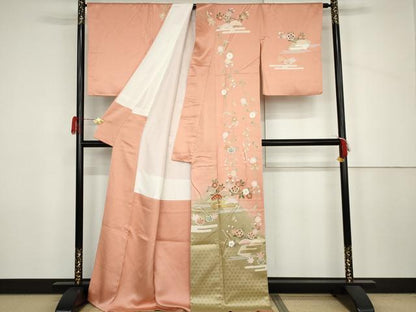 平和屋着物●訪問着　地紙花蝶文　暈し染め　金彩　正絹　逸品　AABJ6569cs