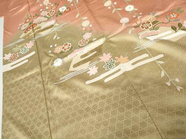 平和屋着物●訪問着　地紙花蝶文　暈し染め　金彩　正絹　逸品　AABJ6569cs