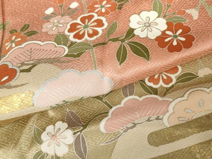 平和屋着物●訪問着　地紙花蝶文　暈し染め　金彩　正絹　逸品　AABJ6569cs