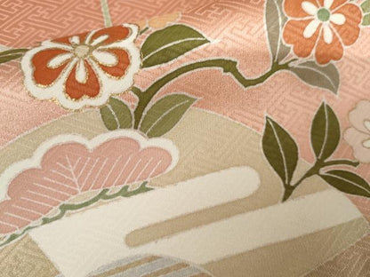 平和屋着物●訪問着　地紙花蝶文　暈し染め　金彩　正絹　逸品　AABJ6569cs