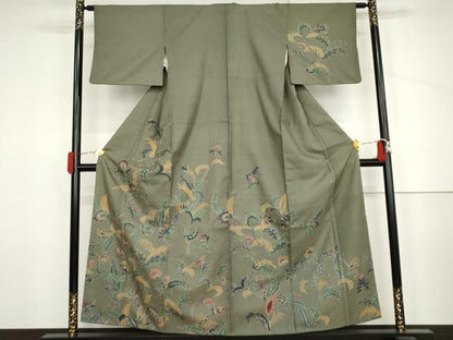 平和屋着物●訪問着　生紬　ろうけつ染　更紗花文　正絹　逸品　AABJ6572cs