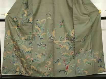 平和屋着物●訪問着　生紬　ろうけつ染　更紗花文　正絹　逸品　AABJ6572cs