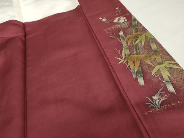 平和屋着物●訪問着　作家物　刺繍　笹竹草花文　暈し染め　金糸　金彩　金通し地　正絹　逸品　AABJ6573cs