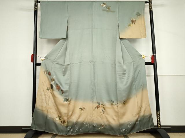 平和屋着物●岡田茂実　訪問着　螺鈿　蔦の葉文　暈し染め　金彩　正絹　逸品　AABJ6575cs