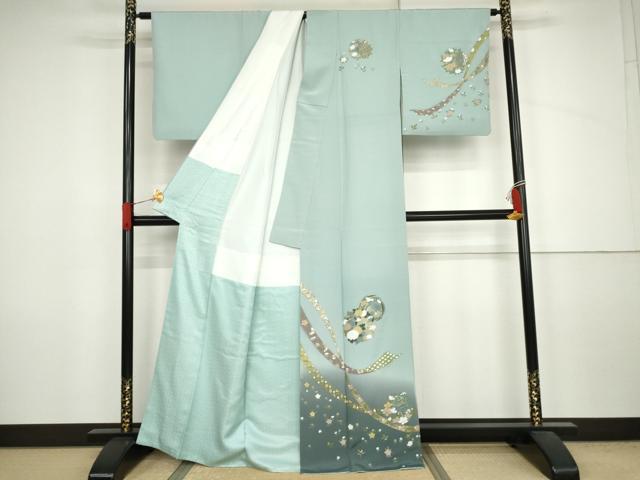 平和屋着物●訪問着　蔓帯花丸文　暈し染め　金彩　正絹　逸品　AABJ6576cs