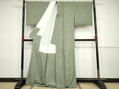 平和屋着物●無地絵羽訪問着　辻が花　総刺繍　薄青色地　正絹　逸品　AABJ6577cs