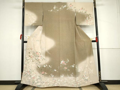 平和屋着物●訪問着　友禅　枝花文　暈し染め　正絹　逸品　AABJ6579cs