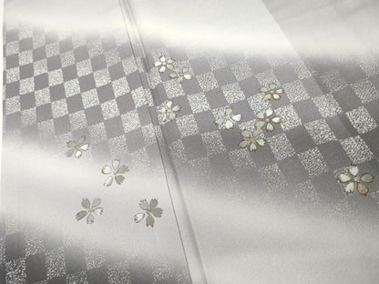 平和屋着物●訪問着　市松に舞花　暈し染め　金彩　正絹　逸品　AABJ6580cs