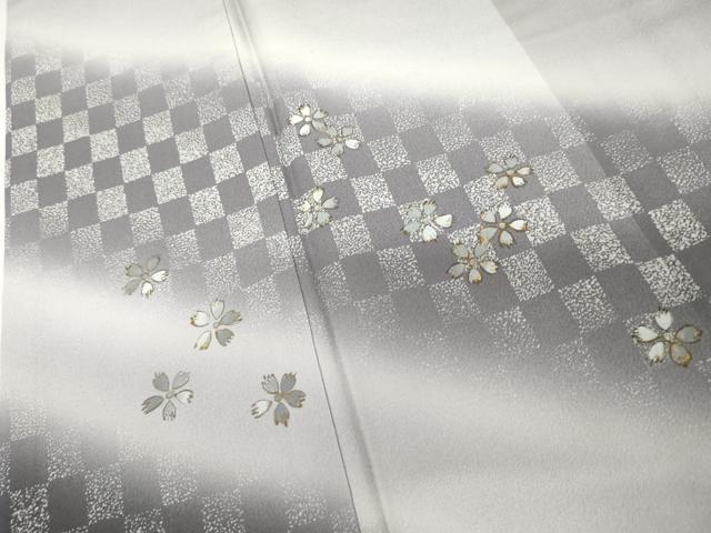平和屋着物●訪問着　市松に舞花　暈し染め　金彩　正絹　逸品　AABJ6580cs