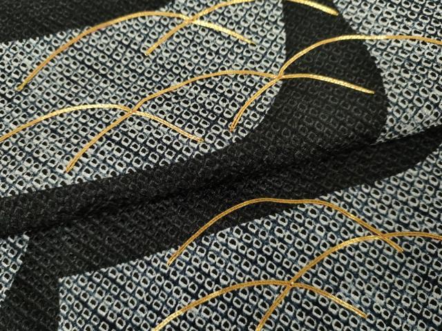 平和屋着物●訪問着　総絞り　駒刺繍　芝文　黒地　正絹　逸品　AABJ6581cs