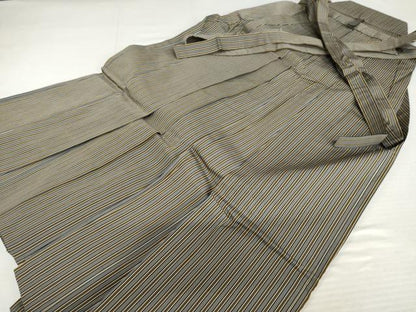 平和屋着物●男性　馬乗り袴　縞　正絹　逸品　AABJ6583cs