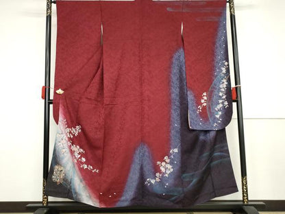 平和屋着物●豪華振袖　駒刺繍　御所車枝垂れ桜文　暈し染め　正絹　逸品　AABJ6584cs