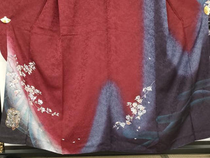 平和屋着物●豪華振袖　駒刺繍　御所車枝垂れ桜文　暈し染め　正絹　逸品　AABJ6584cs