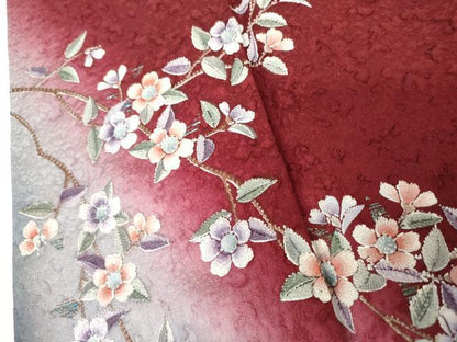 平和屋着物●豪華振袖　駒刺繍　御所車枝垂れ桜文　暈し染め　正絹　逸品　AABJ6584cs