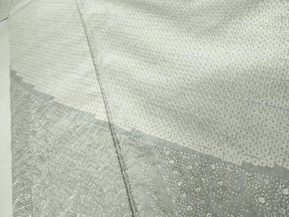 平和屋着物●本場縞大島紬　訪問着　絞り　刺繍　刺し子　吉祥花文　正絹　逸品　AABJ6585cs