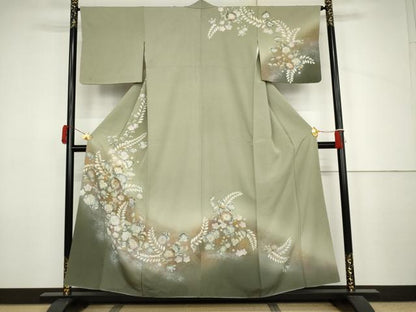 平和屋着物●訪問着　辻が花　暈し染め　金彩　銀通し地　正絹　逸品　AABJ6587cs