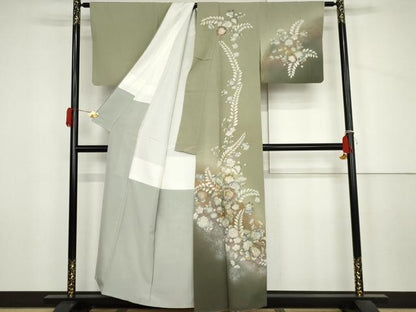 平和屋着物●訪問着　辻が花　暈し染め　金彩　銀通し地　正絹　逸品　AABJ6587cs