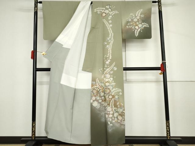 平和屋着物●訪問着　辻が花　暈し染め　金彩　銀通し地　正絹　逸品　AABJ6587cs