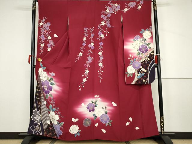 平和屋着物●豪華振袖　枝垂れ桜文　暈し染め　金彩　正絹　逸品　AABJ6589cs