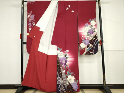 平和屋着物●豪華振袖　枝垂れ桜文　暈し染め　金彩　正絹　逸品　AABJ6589cs