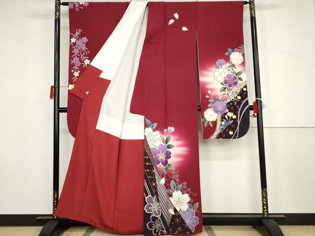 平和屋着物●豪華振袖　枝垂れ桜文　暈し染め　金彩　正絹　逸品　AABJ6589cs