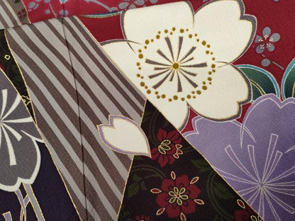 平和屋着物●豪華振袖　枝垂れ桜文　暈し染め　金彩　正絹　逸品　AABJ6589cs