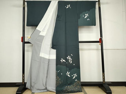 平和屋着物●訪問着　絞り　草花文　金銀彩　正絹　逸品　未使用　AABJ6591cs