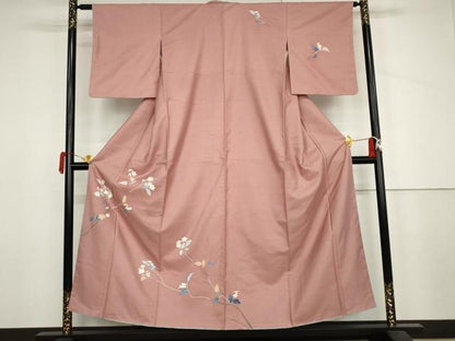 平和屋着物●本加賀友禅作家　成竹登茂男　白山紬　訪問着　枝花文　正絹　逸品　未使用　AABJ6594cs